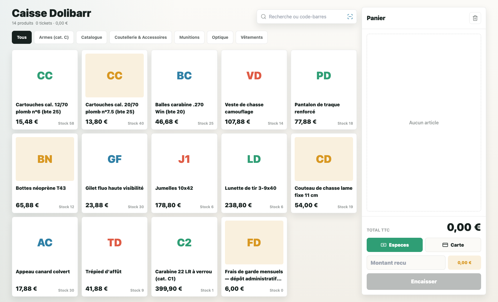 Caisse custom Next.js