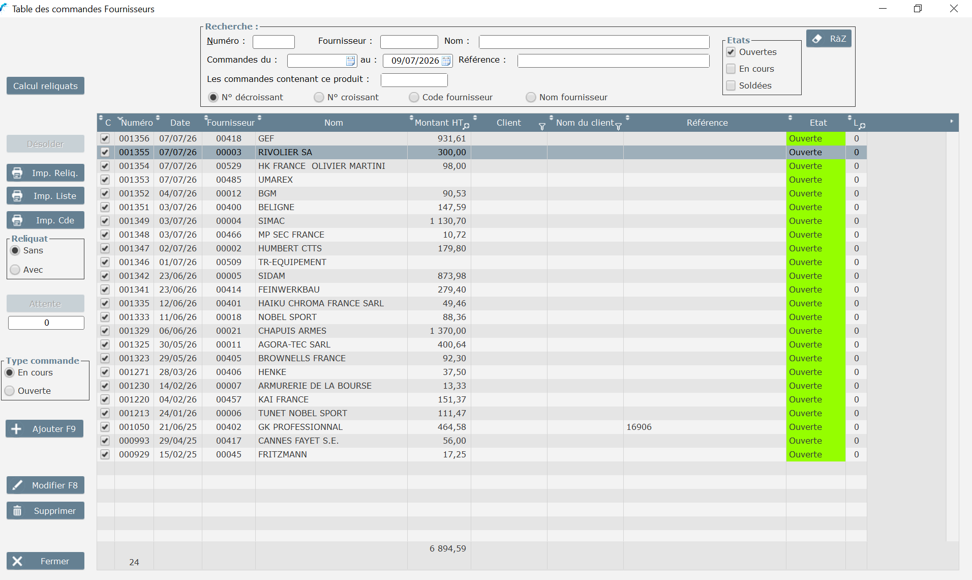 Commandes fournisseurs MCP